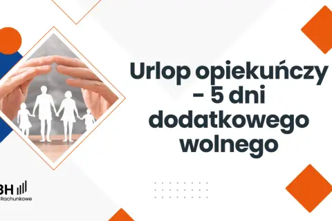 Ręce chroniące rodzinę z papieru. Informacja o urlopie opiekuńczym – 5 dni dodatkowego wolnego.