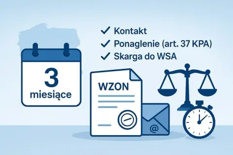 Kalendarz 3 miesiące, dokument WZON, waga sprawiedliwości i stoper. Proces odwoławczy, gdy niepełnosprawność jest problemem.