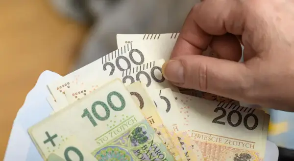 Dłoń trzyma polskie banknoty 100 i 200 zł. Zastanawiasz się, renta wdowia od kiedy można ją otrzymać?