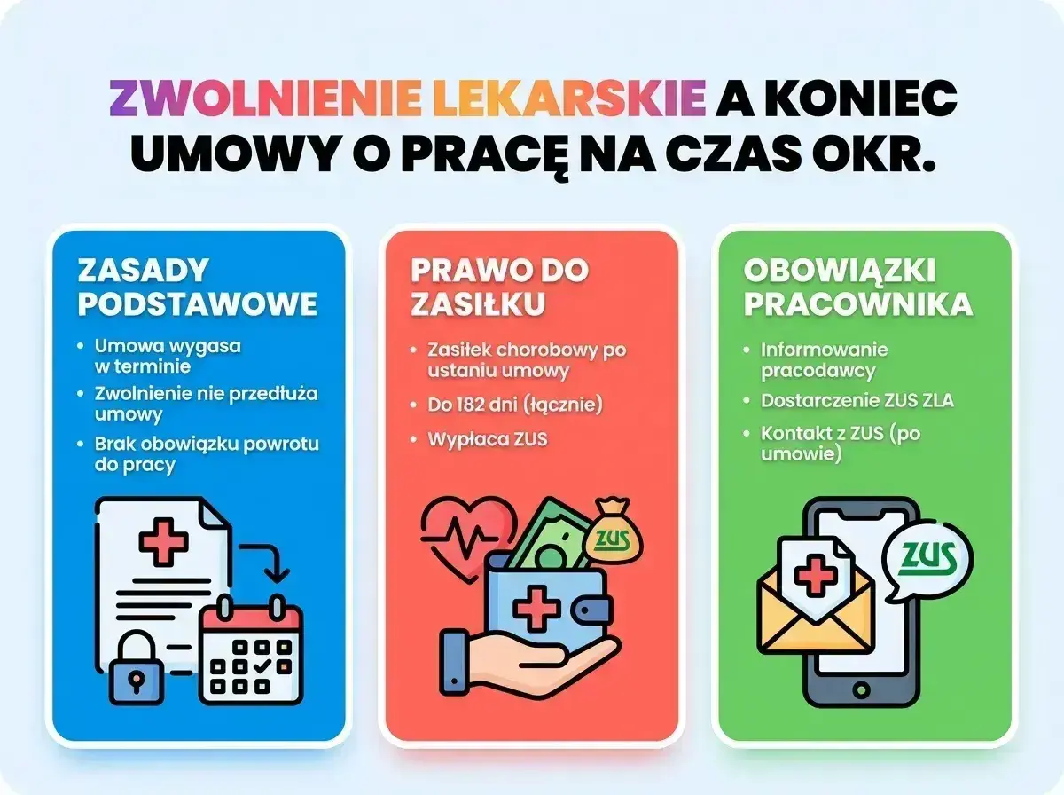 Zwolnienie lekarskie po ustaniu zatrudnienia: zasady, prawo do zasiłku i obowiązki pracownika. Informacje o umowie, zasiłku chorobowym i kontakcie z ZUS.