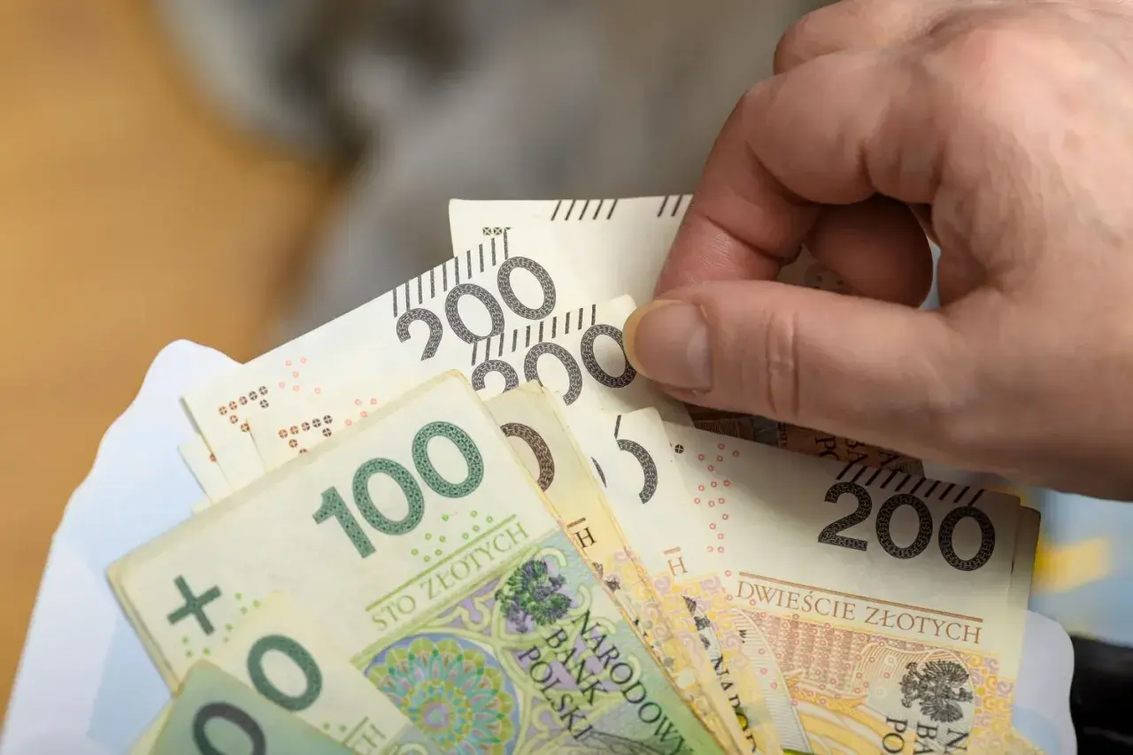 Dłoń trzyma polskie banknoty 100 i 200 zł. Zastanawiasz się, renta wdowia od kiedy można ją otrzymać?