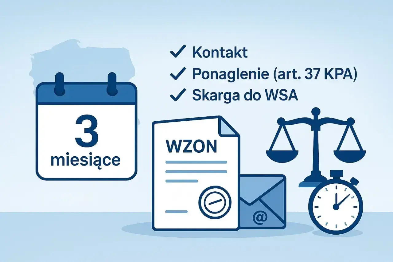 Kalendarz 3 miesiące, dokument WZON, waga sprawiedliwości i stoper. Proces odwoławczy, gdy niepełnosprawność jest problemem.