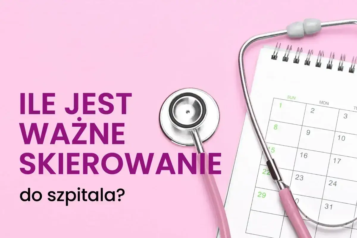 Różowy stetoskop i kalendarz przypominają, ile jest ważne skierowanie do specjalisty. Czas na wizytę!